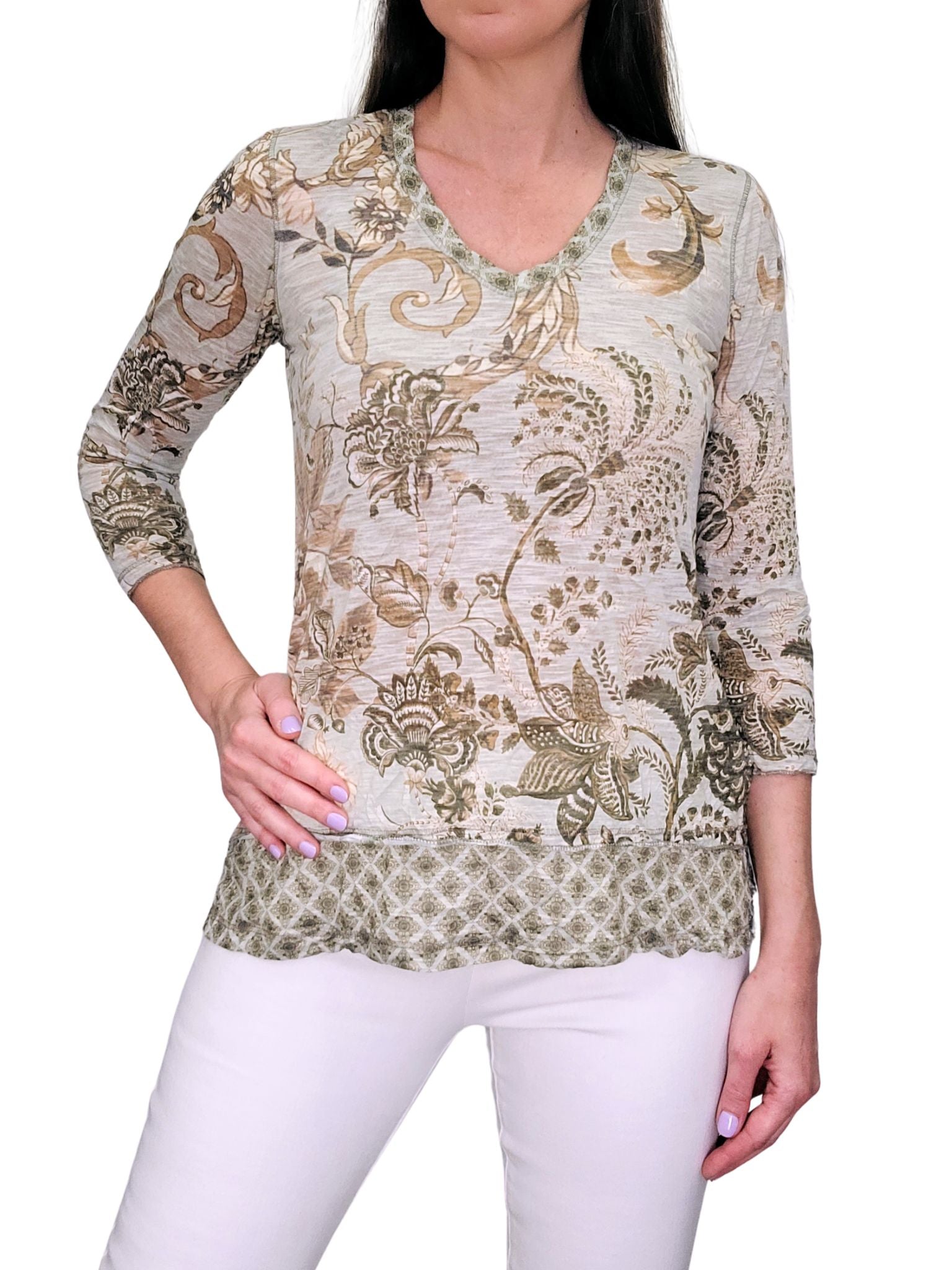 Crushed 3/4 Sleeve 'Earth' V-Neck
