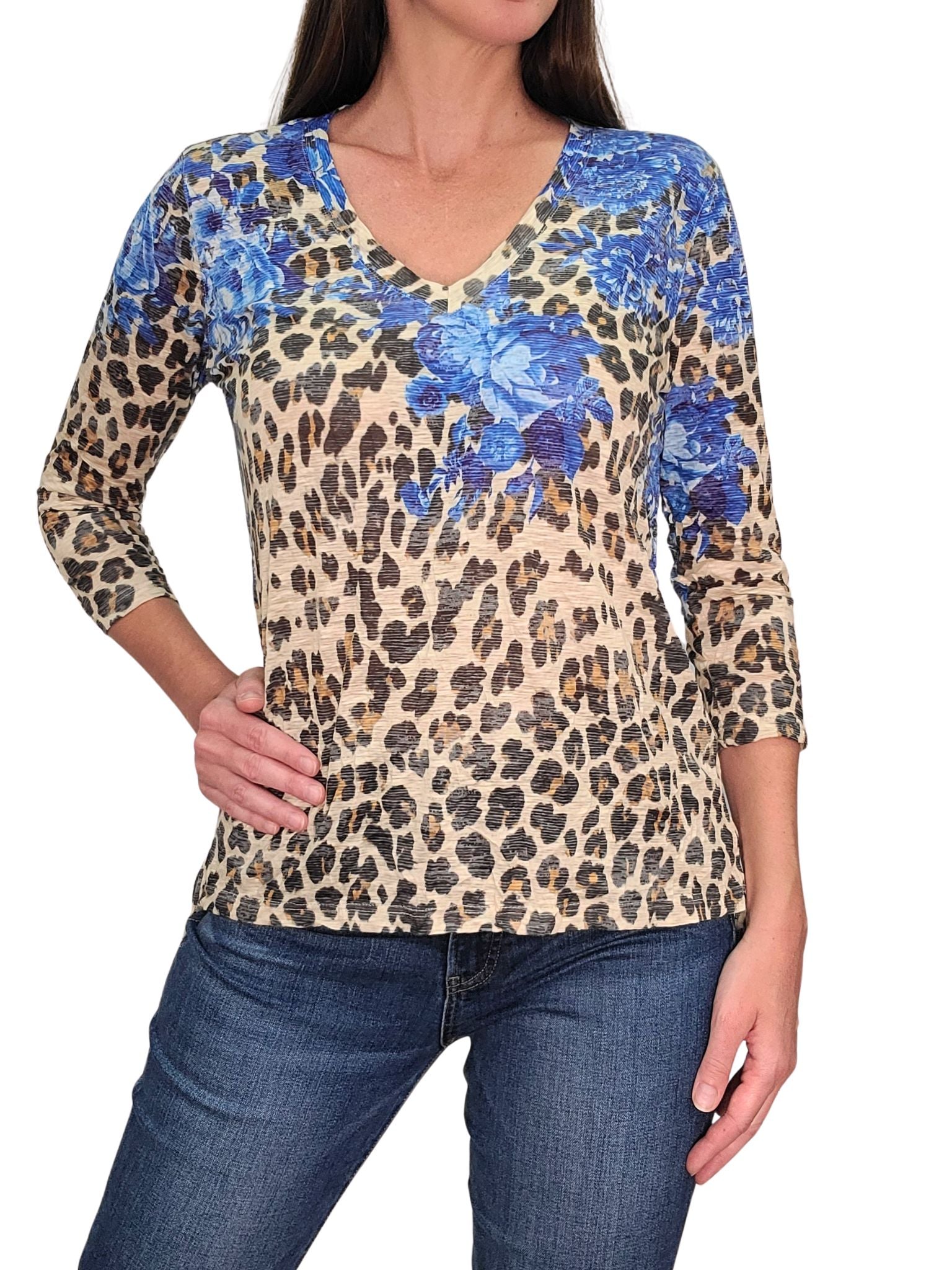 Crushed 3/4 Sleeve 'Skin' V-Neck