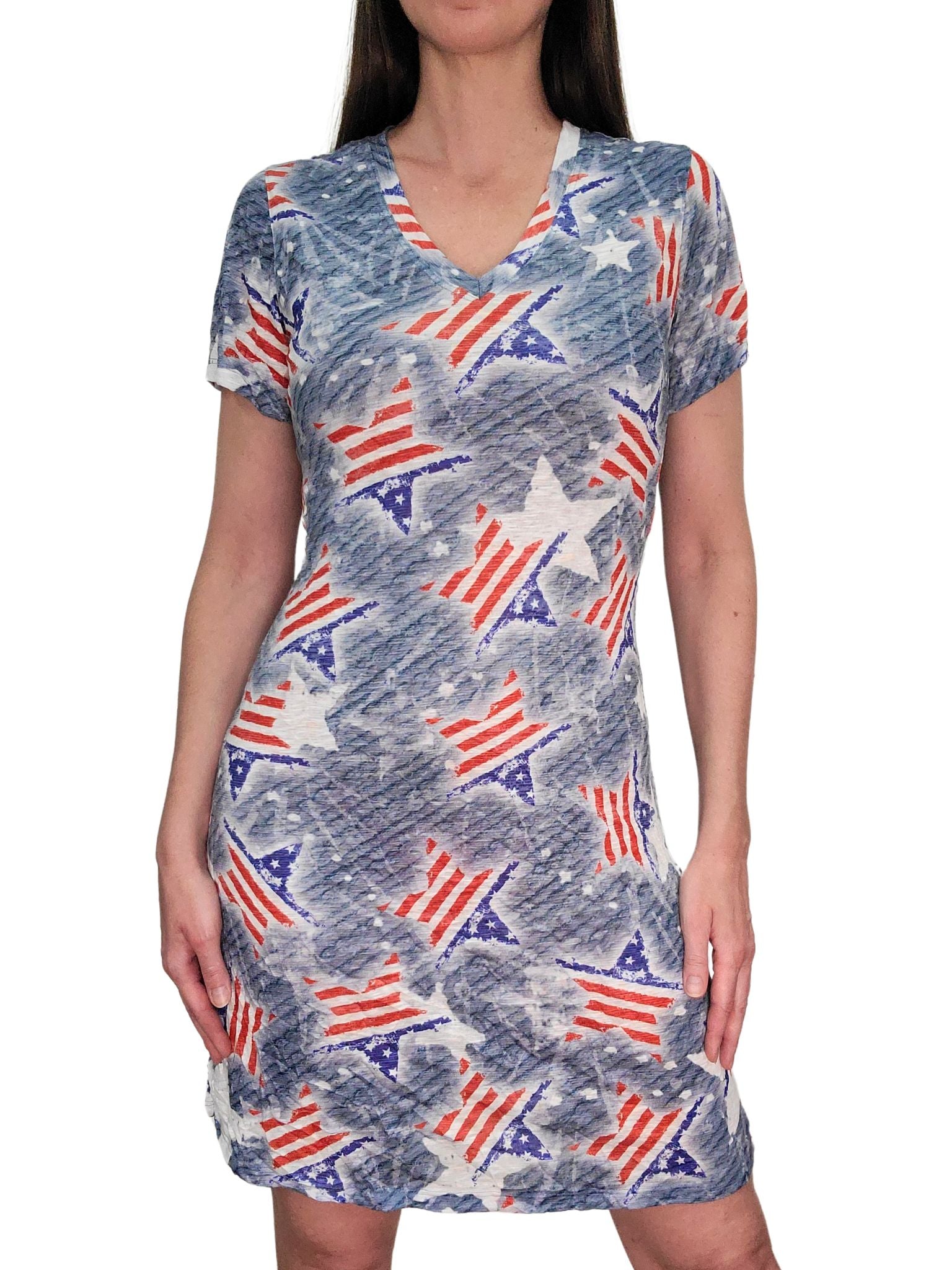 크러쉬드 플래그 V넥 드레스