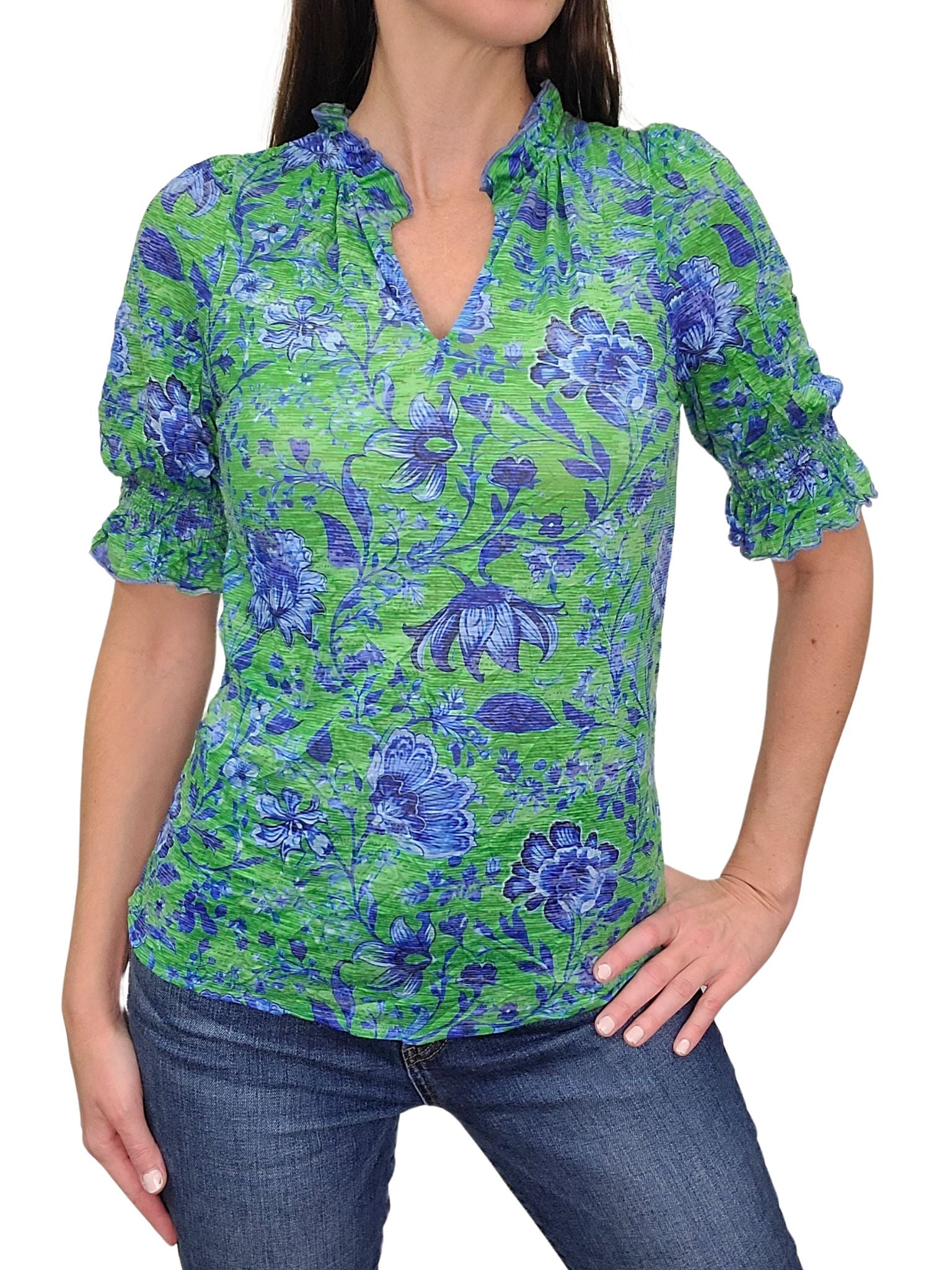 Ruffled Collar 'Leaf' Blouse with Smocked Sleeves