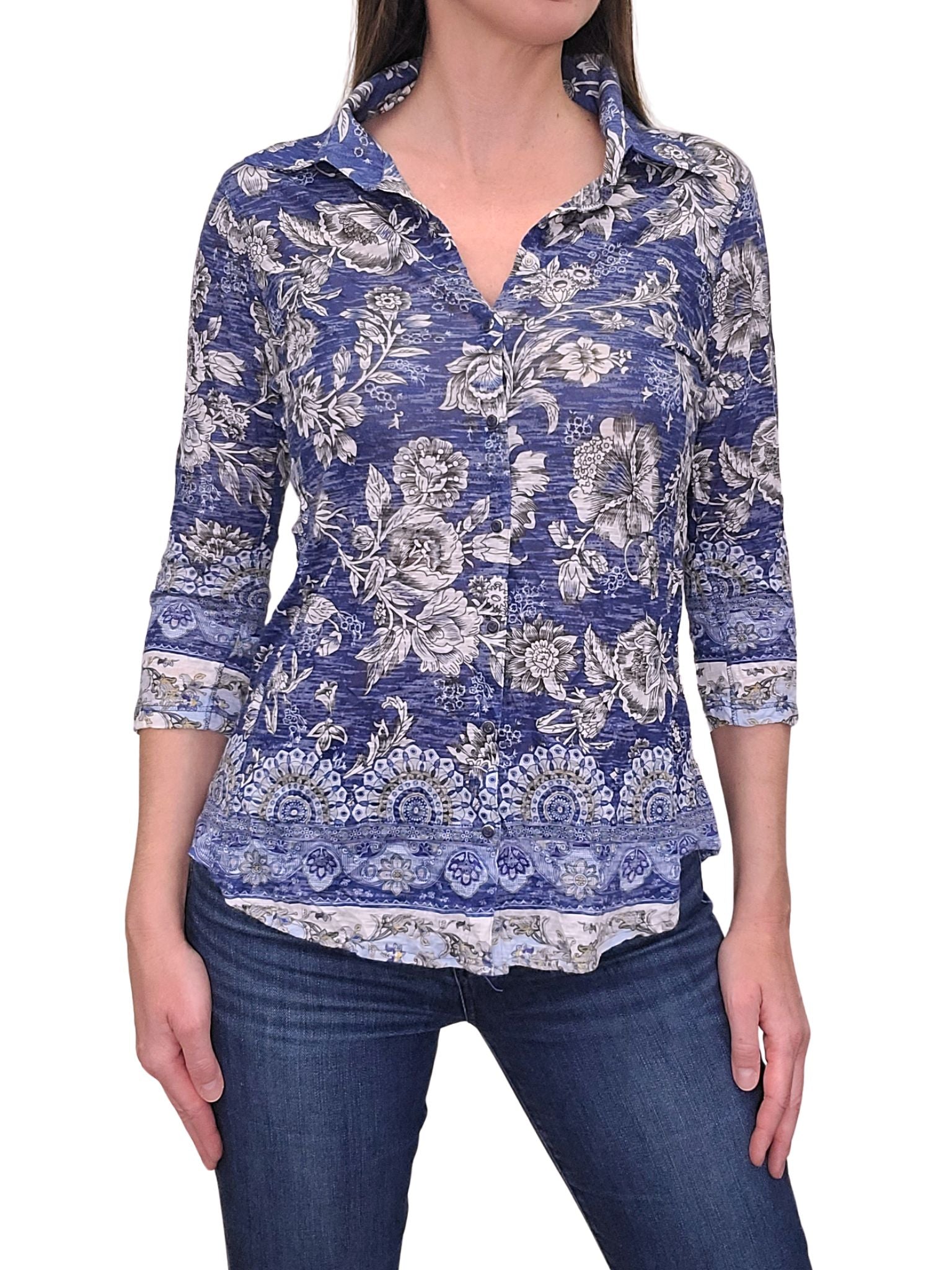 Crushed 3/4 Sleeve 'Indigo' Shirt