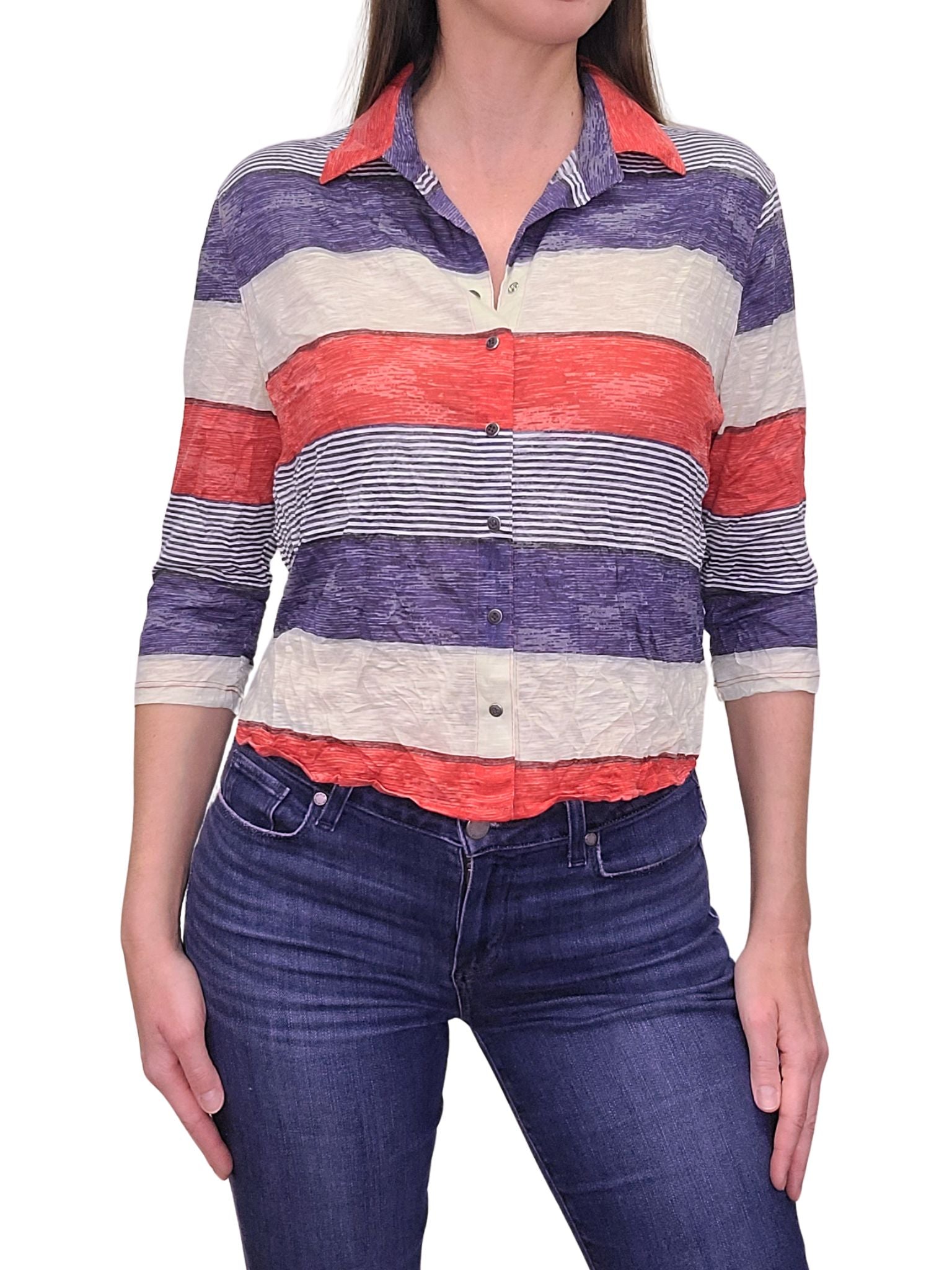 크러쉬드 3/4 슬리브 리프 셔츠 