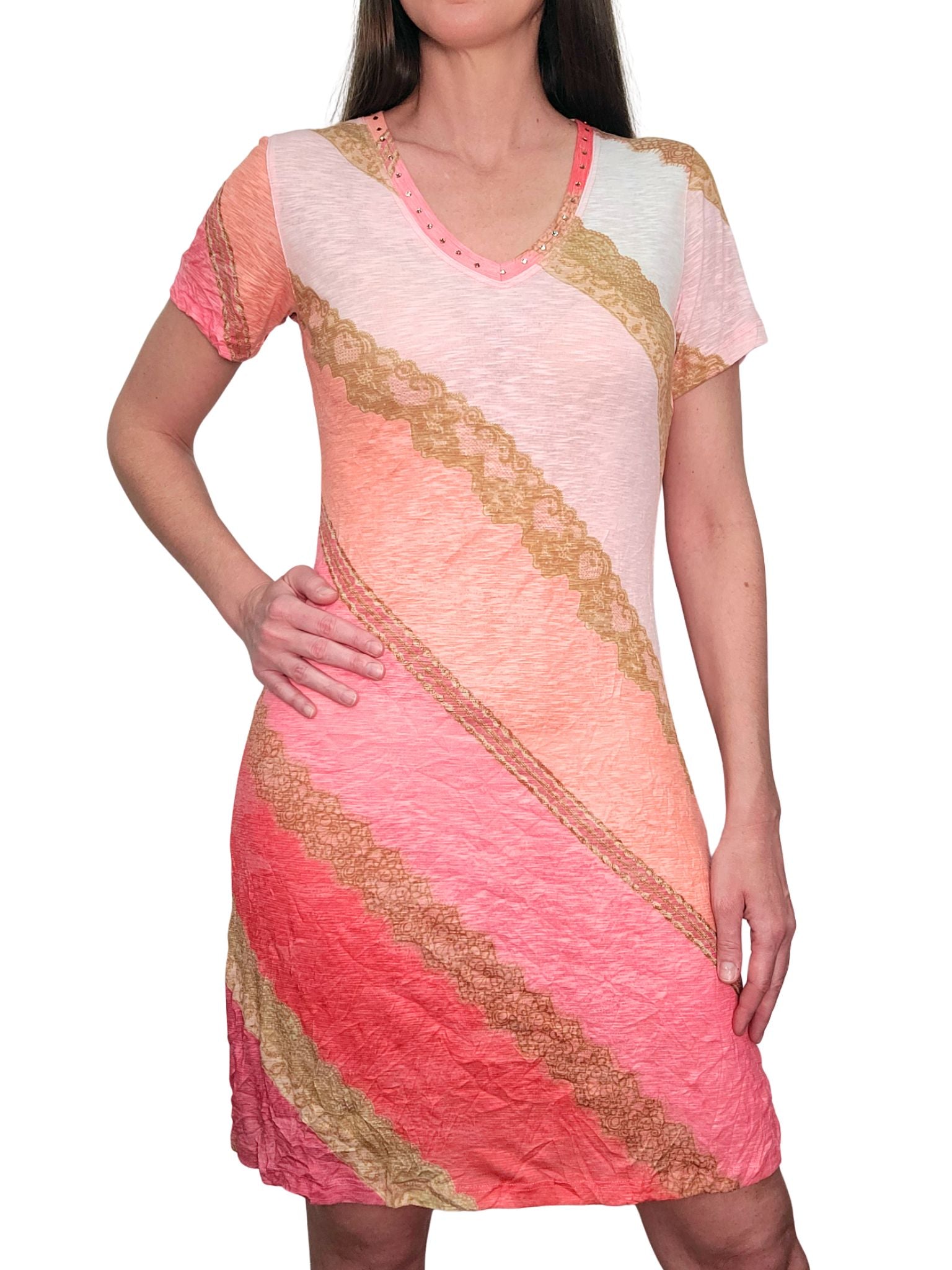 Crushed 'Coral' V-Neck Dress