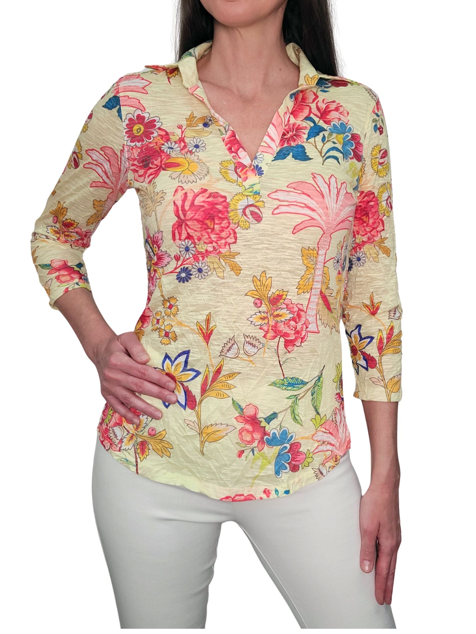 크러쉬드 3/4 슬리브 이캇 폴로