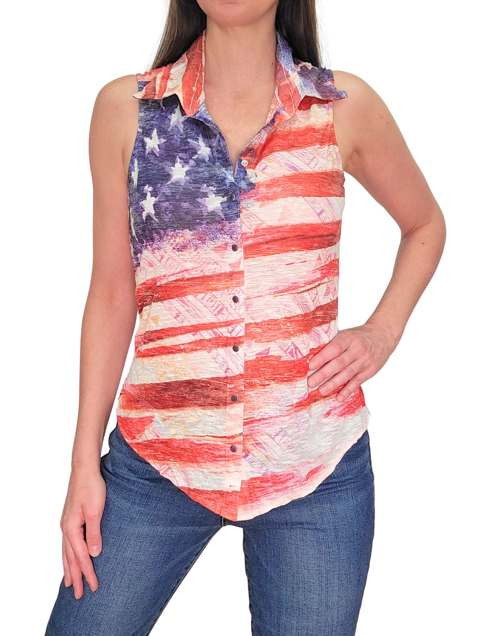 크러쉬드 슬리브리스 플래그 셔츠