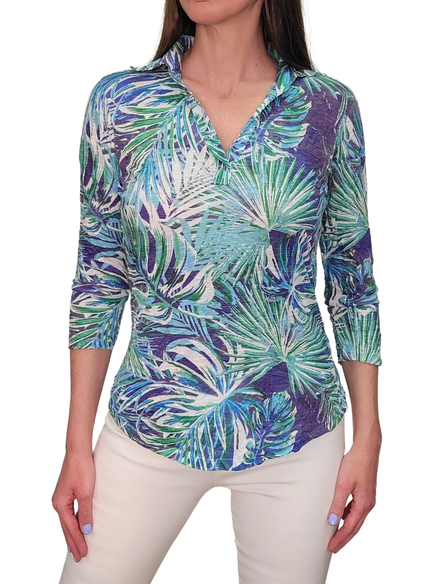 Crushed 3/4 Sleeve Leaf Polo