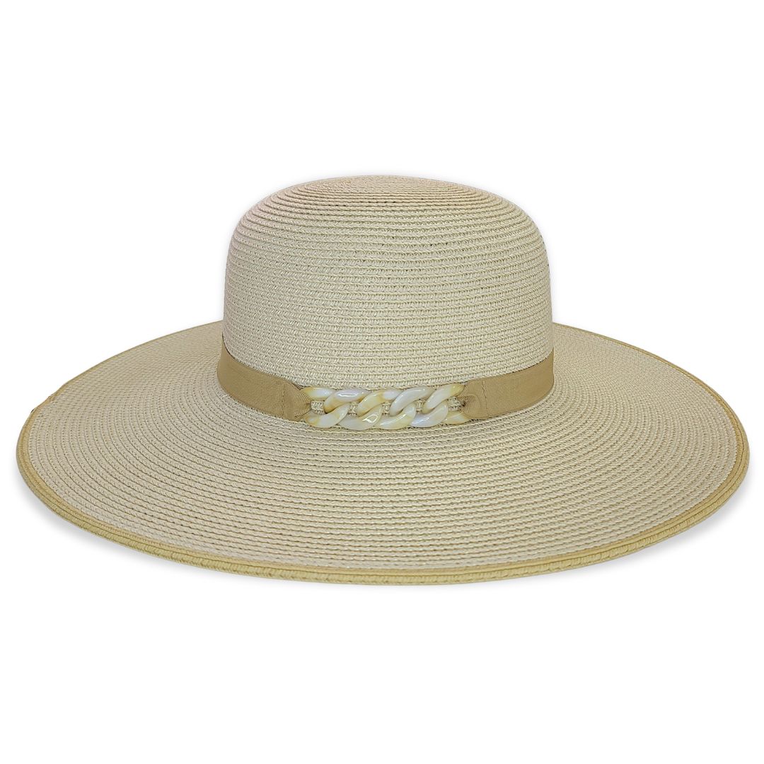 Straw Hat with Tortoiseshell Chain Accent