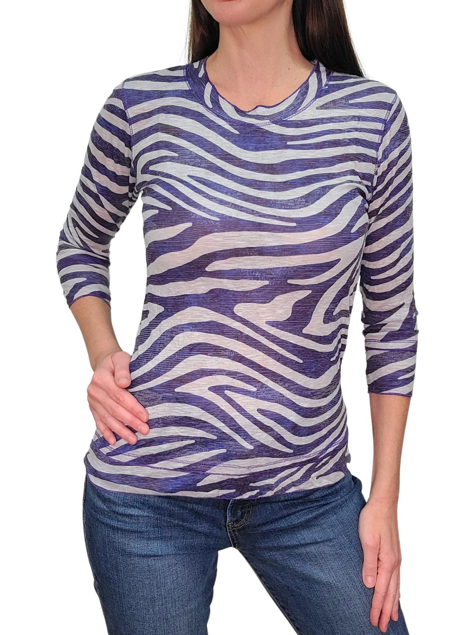 Crushed 3/4 Sleeve Tiger Crew Neck