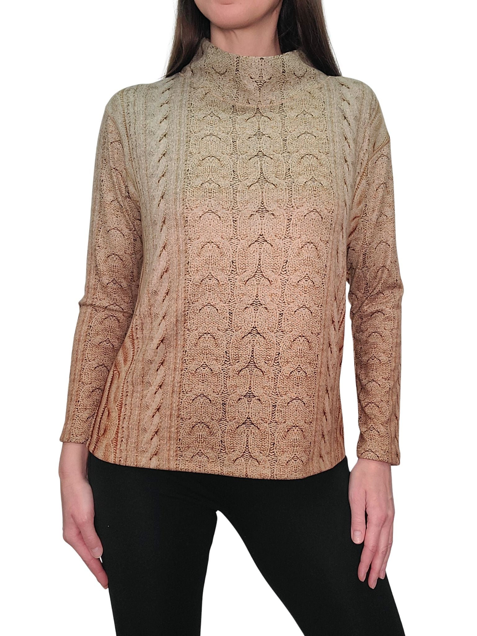 Long Sleeve 'Cognac' Hacci Funnel Neck Sweater