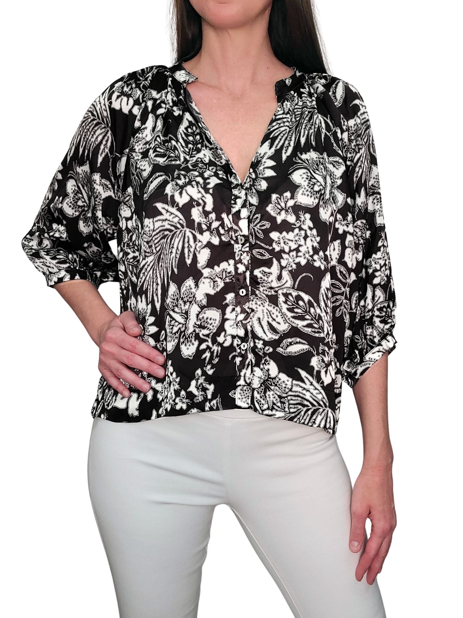 'Black' Satin Button-up Blouse