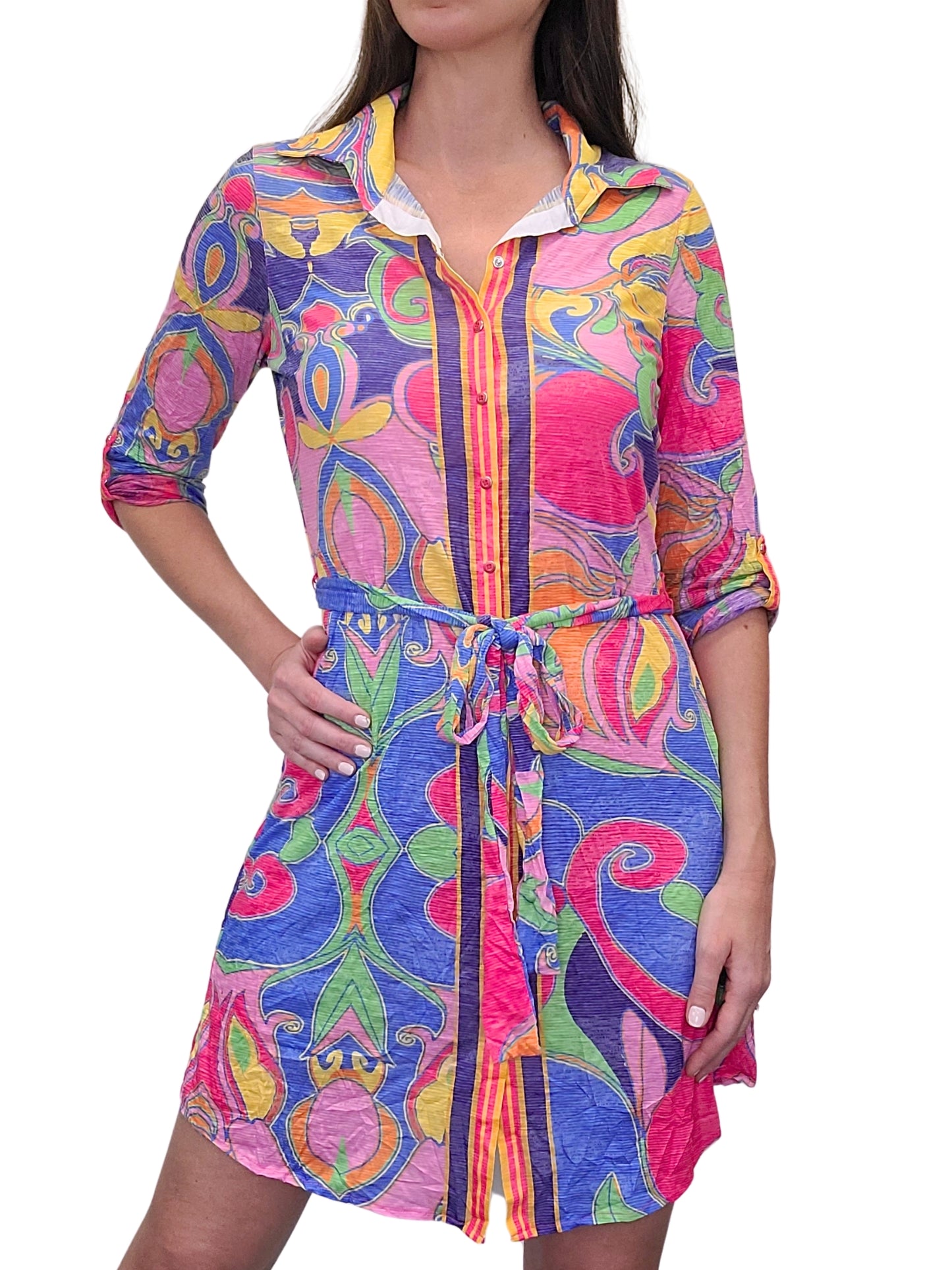 Crushed Front-Tie Bright Dress