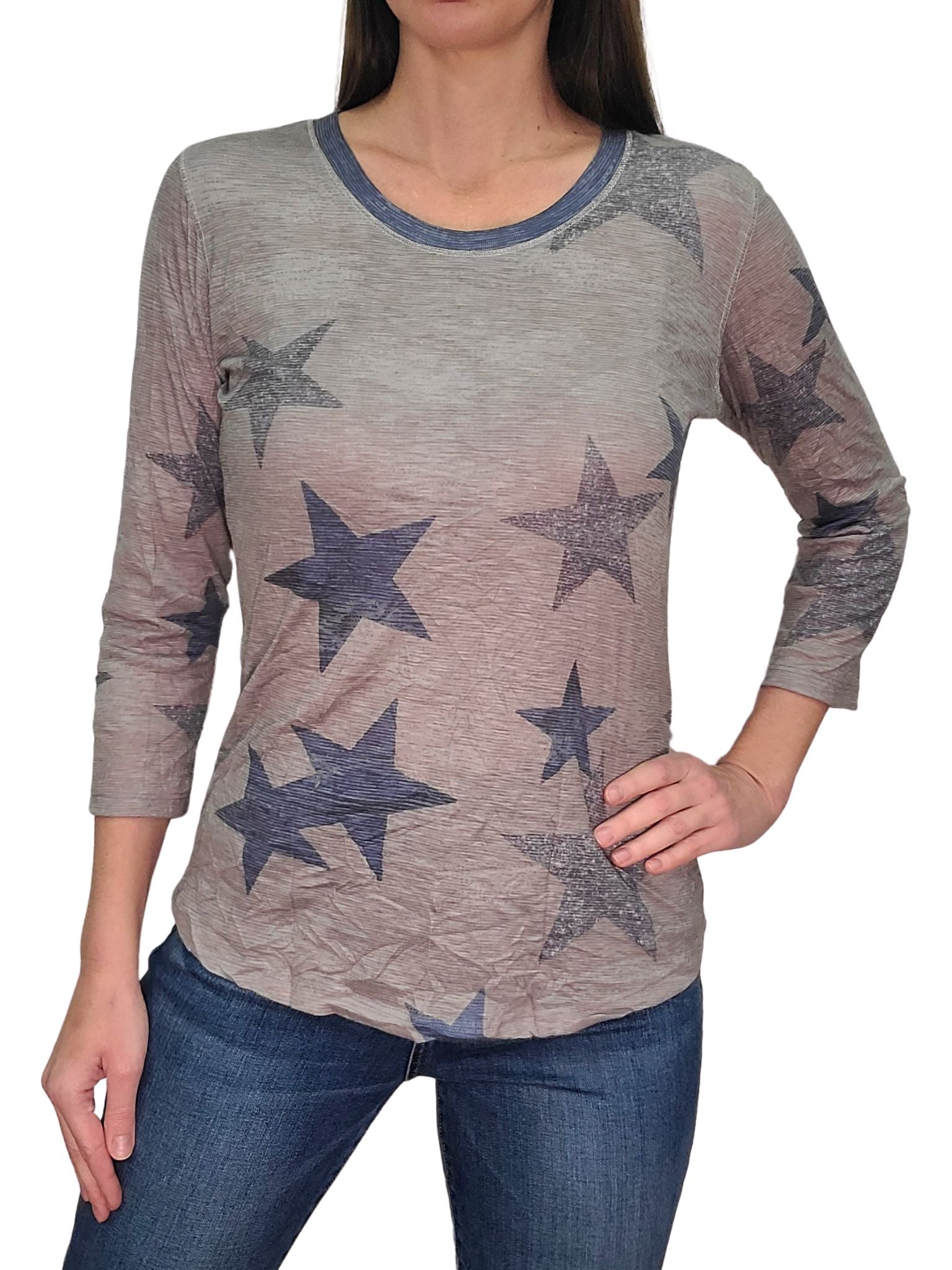 크러쉬드 3/4 슬리브 말리부 크루넥