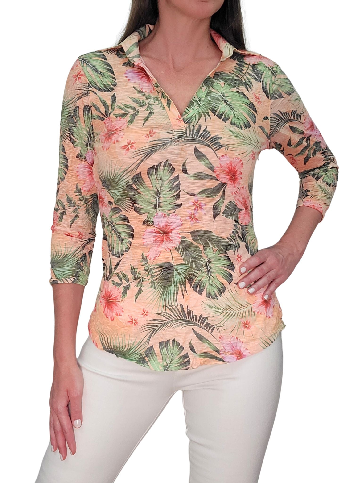 Crushed 3/4 Sleeve 'Peach' Polo