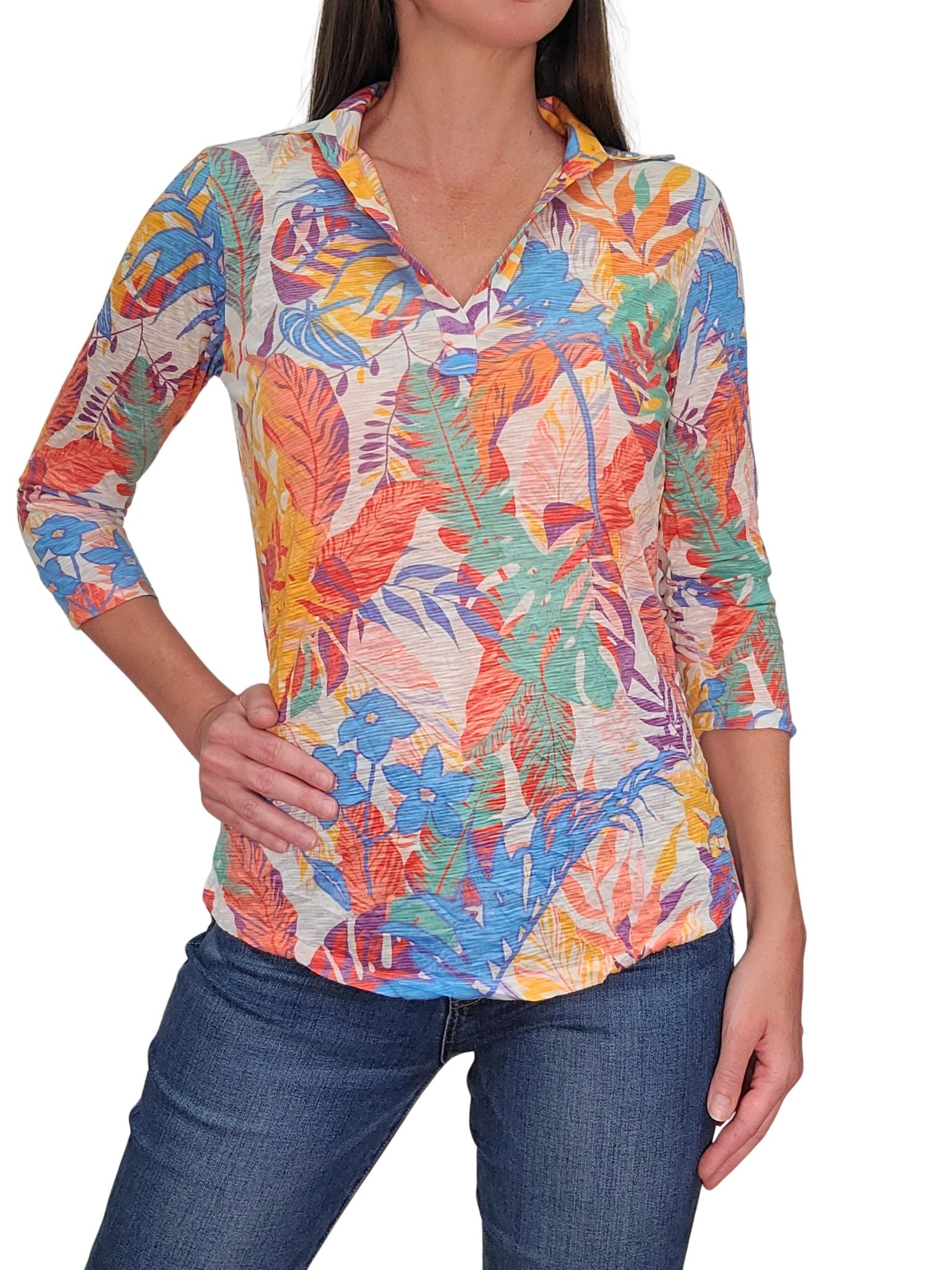 Crushed 3/4 Sleeve 'Leaf' Polo