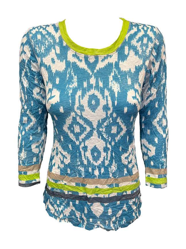 Crushed 3/4 Sleeve Jade Crew Neck