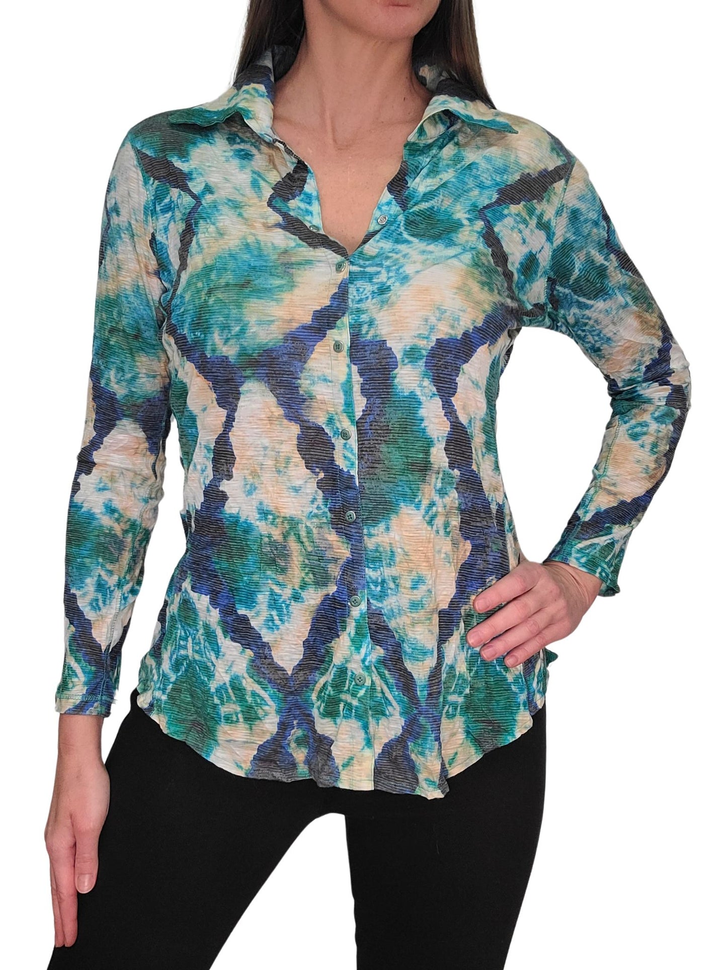 Crushed Long Sleeve Azure Shirt