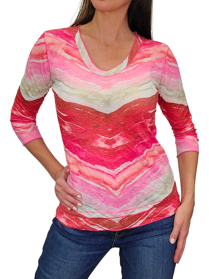 Crushed 3/4 Sleeve Flame V-Neck