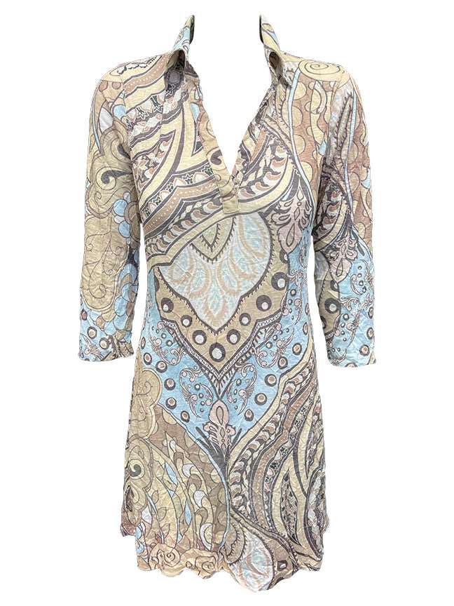 Crushed 3/4 Sleeve Sand Dress