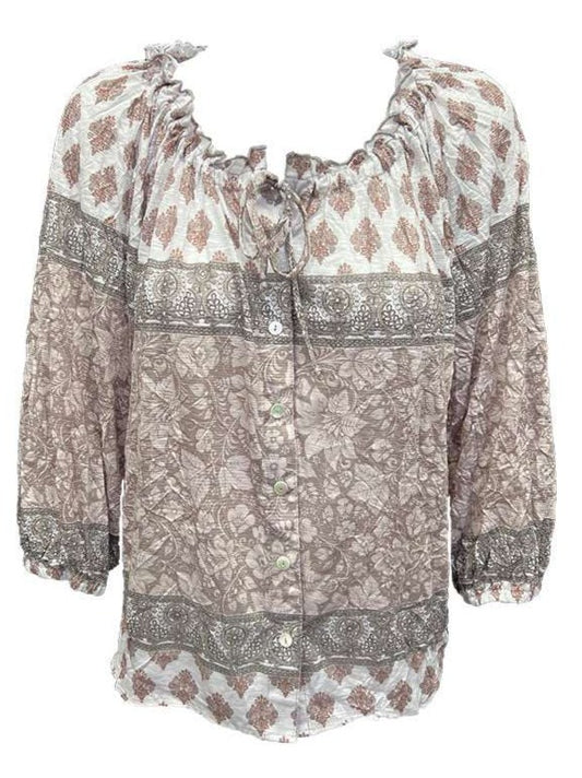 Crushed Neutral Peasant Blouse