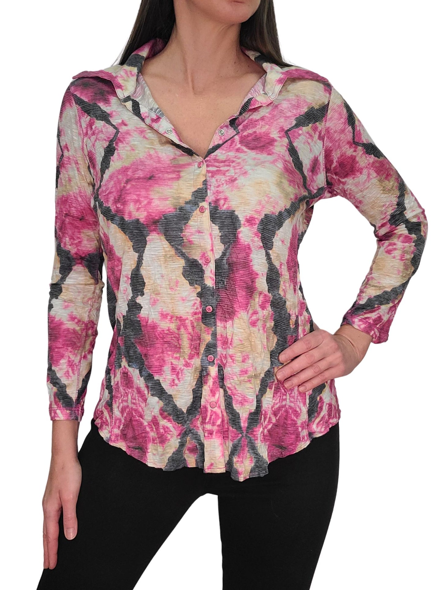 Crushed Long Sleeve Cerise Shirt