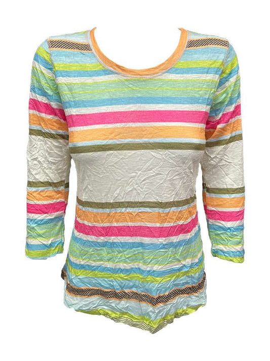 Crushed 3/4 Sleeve Stripe Crew Neck