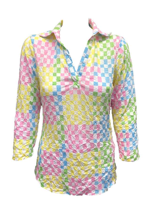 Crushed 3/4 Sleeve Lemon Polo