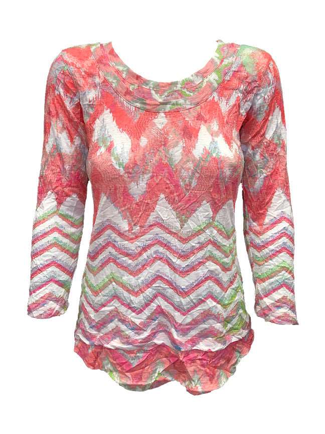 Crushed 3/4 Sleeve Zag Crew Neck