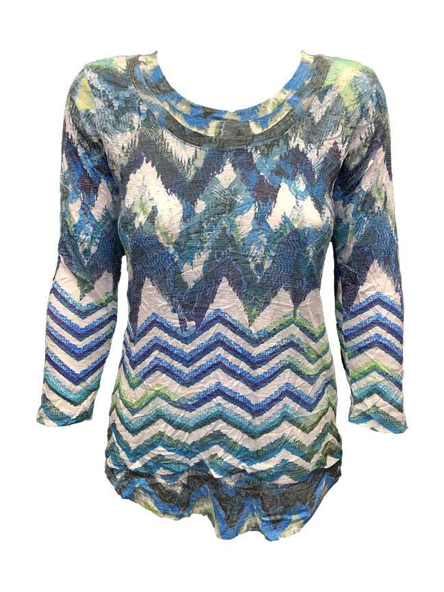 Crushed 3/4 Sleeve Zig Crew Neck