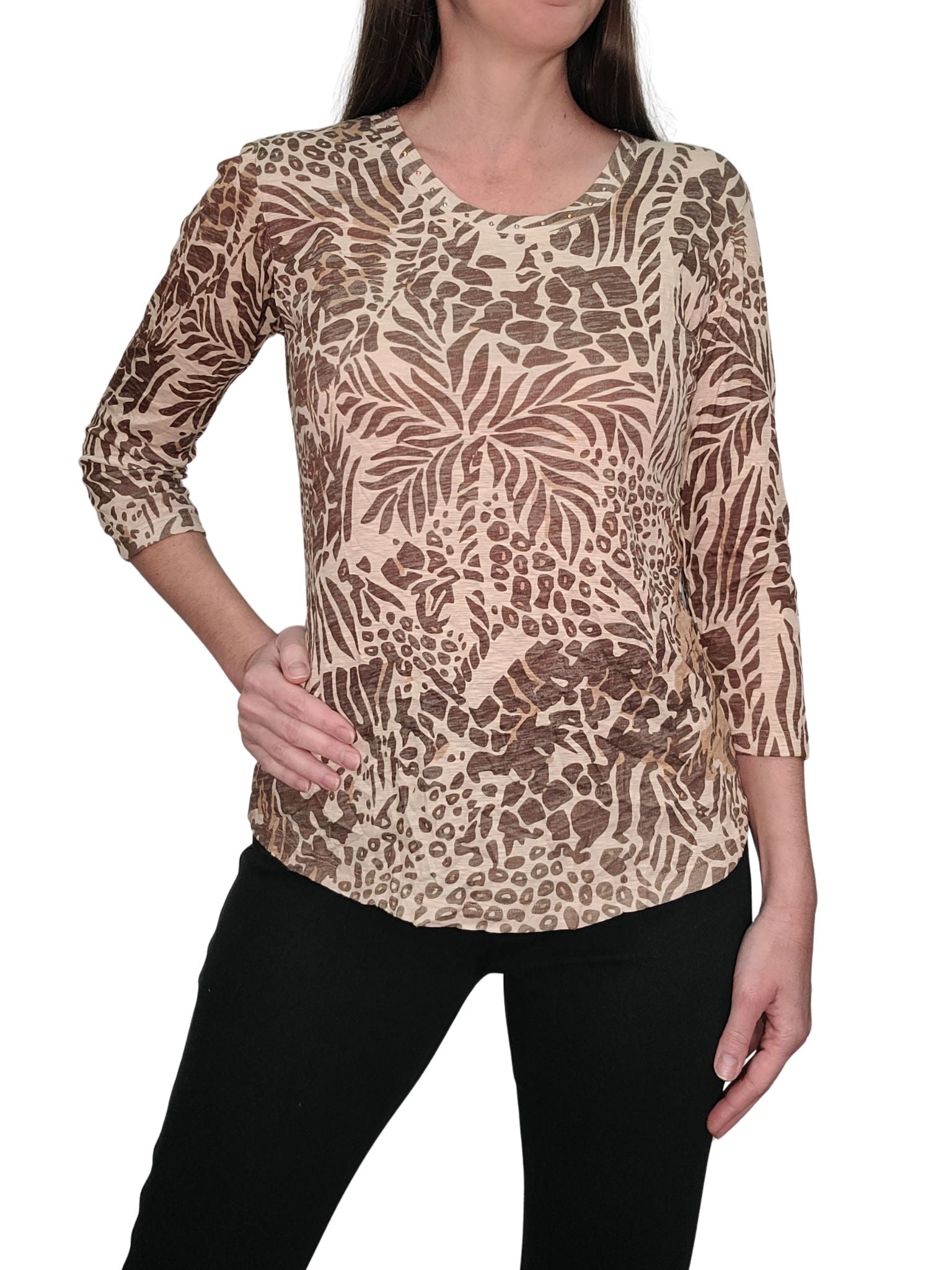 Gebleichter V-Ausschnitt mit 3/4-Ärmeln im Crushed-Look