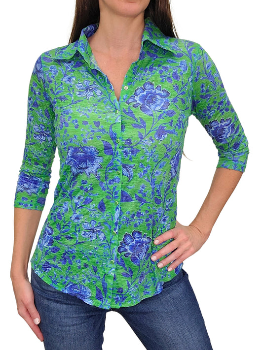 Crushed 3/4 Sleeve Leaf Shirt