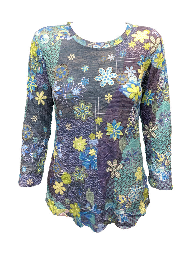 Crushed 3/4 Sleeve Daisy Crew Neck