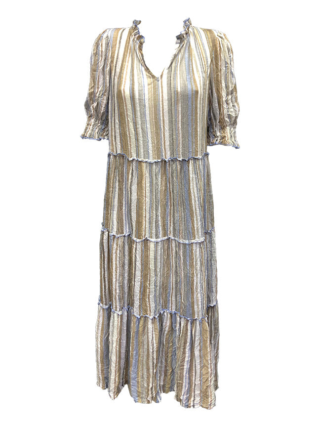 Crushed Desert 3-Tier Maxi-Dress