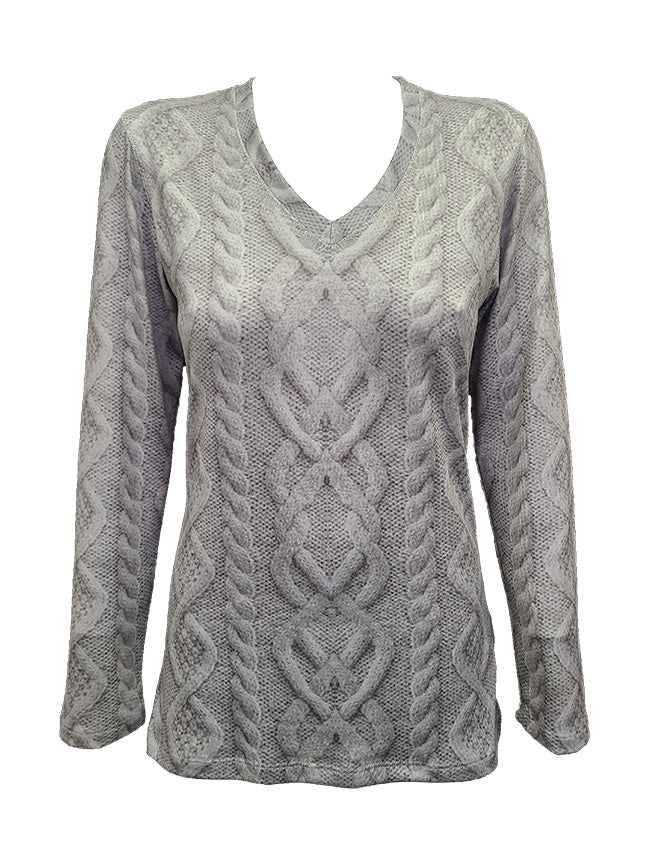 Long Sleeve Silver V-Neck