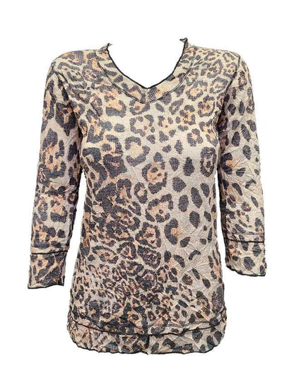 Crushed 3/4 Sleeve Animal V-Neck