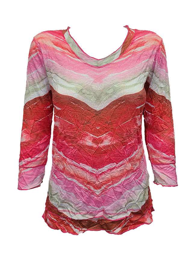 Crushed 3/4 Sleeve Flame V-Neck