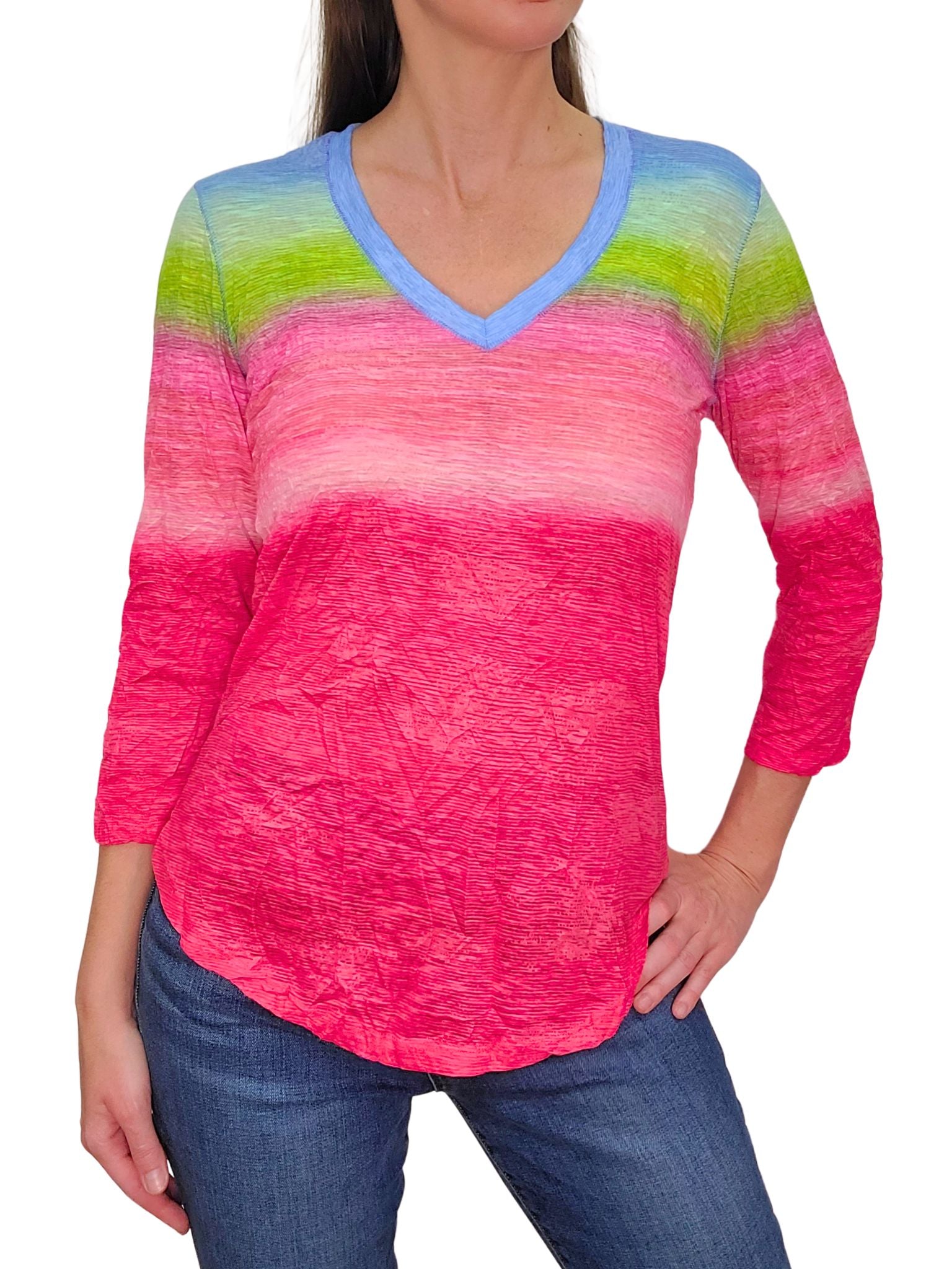 Crushed 3/4 Sleeve Sunset V-Neck