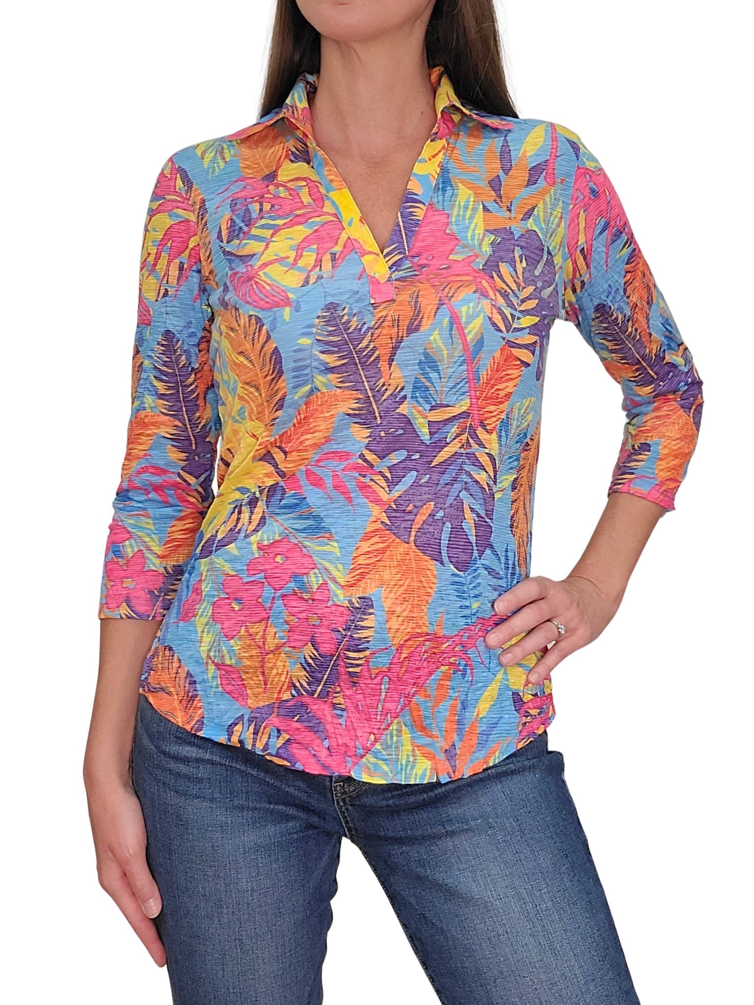 Crushed 3/4 Sleeve 'Palm' Polo