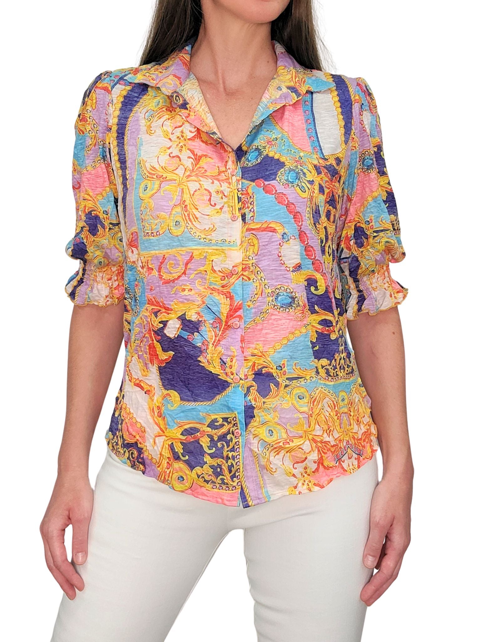 Collared 'Baroque' Blouse with Smocked Sleeves