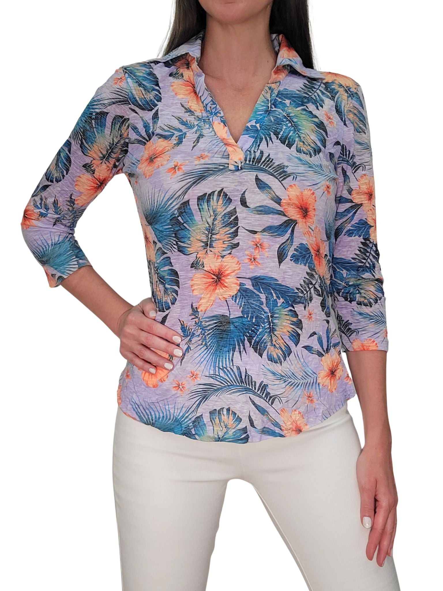 Crushed 3/4 Sleeve 'Lilac' Polo