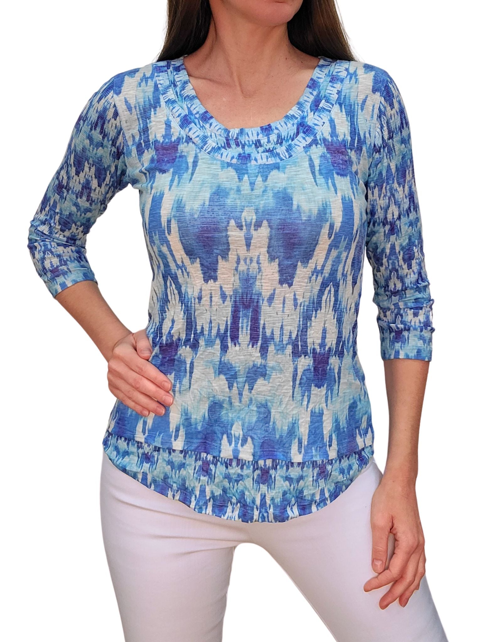 크러쉬드 3/4 슬리브 멜론 크루넥