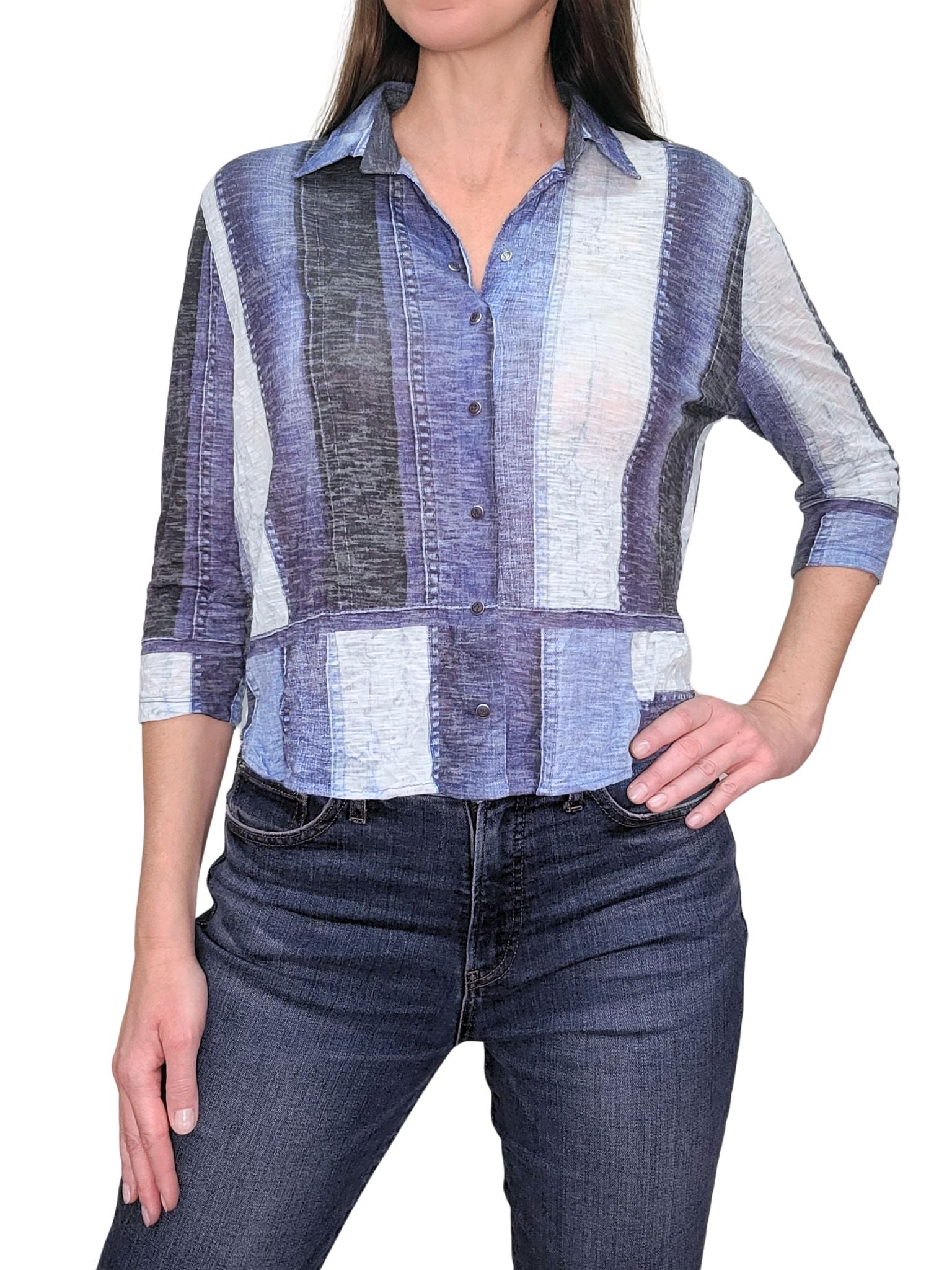 Cropped 3/4 Sleeve 'Indigo' Shirt