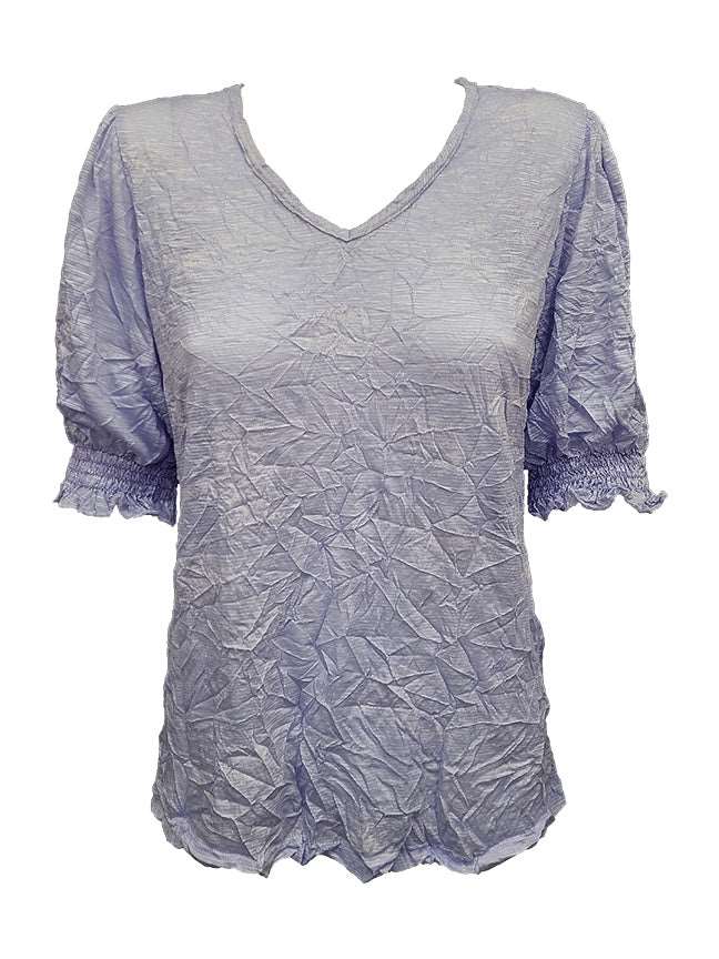 Crushed Smocked Sleeve Cloud V-Neck