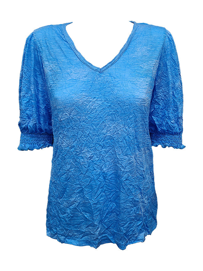 Crushed Smocked Sleeve Tide V-Neck