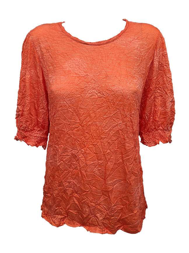 Crushed Smocked Sleeve Tang Crew Neck