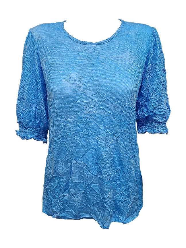 Crushed Smocked Sleeve Tide Crew Neck