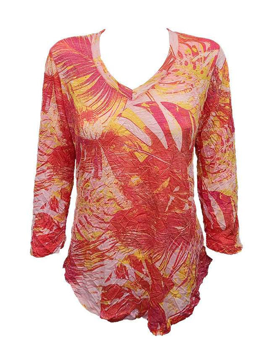 Crushed 3/4 Sleeve Sunset V-Neck