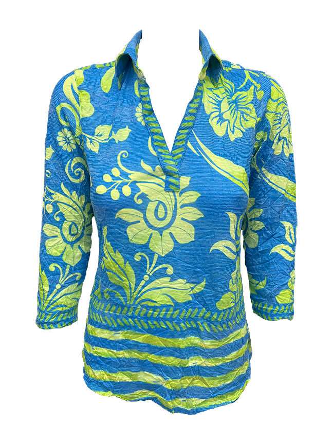 Crushed 3/4 Sleeve Azure Polo