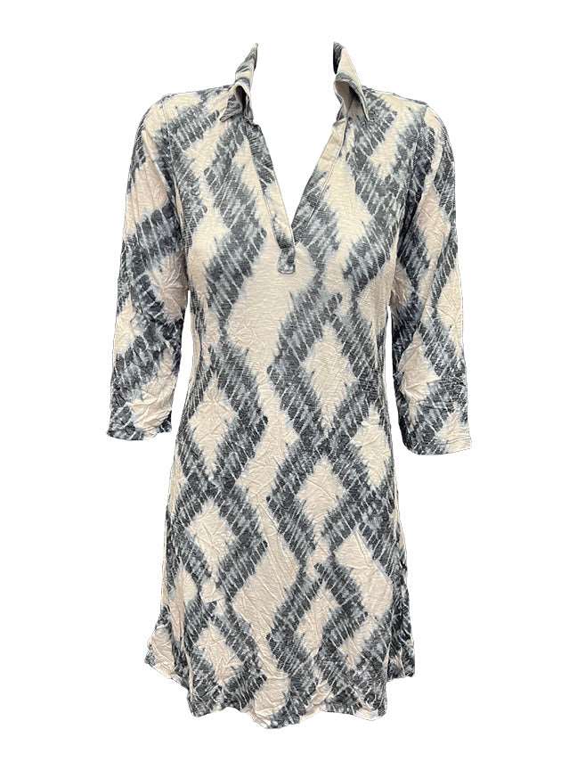 Crushed 3/4 Sleeve Neutral Dress