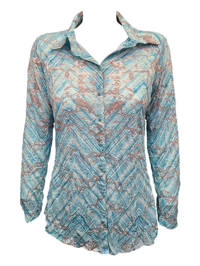 Crushed 3/4 Sleeve Aqua Shirt