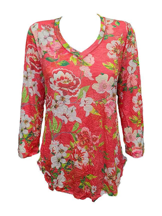 Crushed 3/4 Sleeve Rose V-Neck